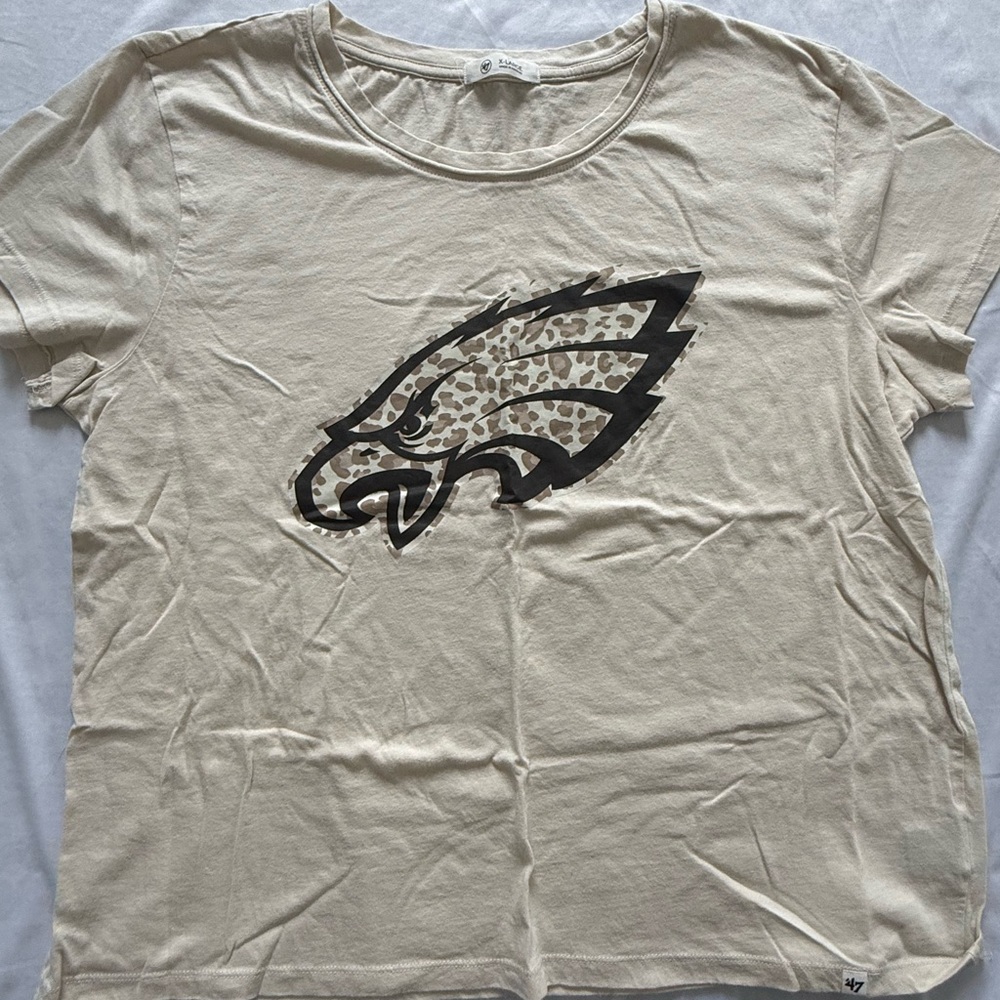 Cream Cream Philadelphia Eagles T-Shirt with Leopard Print